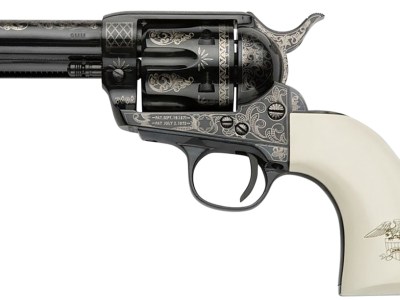 Pietta GW9LLE312NMUI Great Western II Liberty 9mm Luger 6rd 3.50″ Blued Engraved Octagon Steel Barrel & Cylinder, Blued Engraved Steel Frame, Ultra Ivory w/Engraved Liberty Eagle Grip, Exposed Hammer