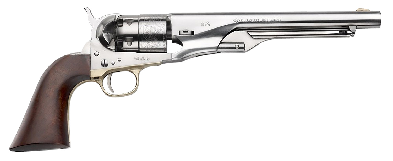 Pietta PF60OS448 1860 Army “Old Silver” 44 Cal 8″ 6rd Old Silver Steel Frame, Cylinder & Round Barrel w/Walnut Grip