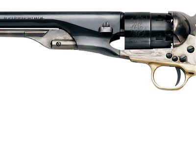 Pietta PF60OWS448 1860 Old West 44 Cal 8″ 6rd Blued & Engraved Cylinder, Blued Steel Barrel, Wood Grip