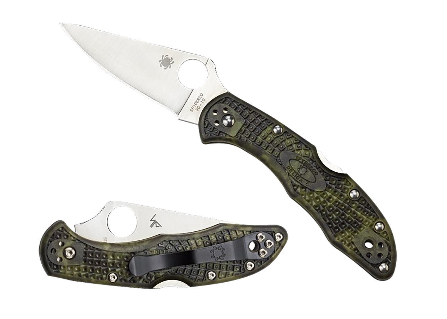 Spyderco C11ZFPGR Delica 4 Lightweight 2.90″ Folding Plain Satin VG-10 SS Blade/Zome Green Bi-Directional Texturing FRN Handle Includes Pocket Clip