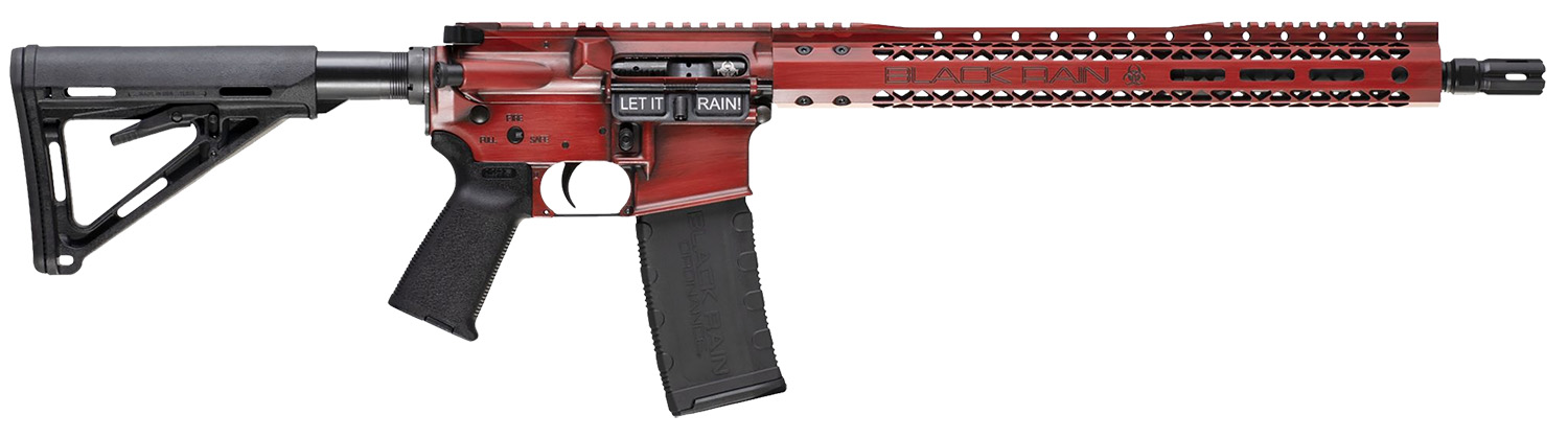 Black Rain Ordnance BROWTPRB Spec 15+ We The People 5.56x45mm NATO 30+1 16″, Red Battleworn with Deep Engraving, 15″ Slim M-LOK, Magpul Grip/Carbine Stock, Castle Flash Hider