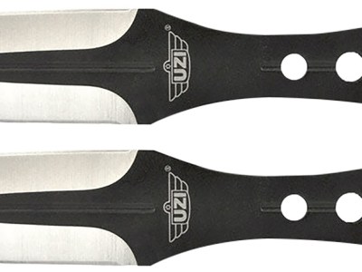 Uzi Accessories UZKTRWTZP Throwing Knives  Two Fixed Plain Black/Silver Stainless Steel Blade, Black Stainless Steel Handle, Includes Nylon Holster