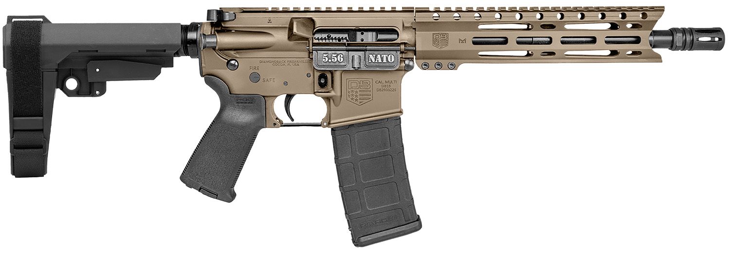 Diamondback DB1916K061 DB15  5.56 NATO 30+1 10″ Flat Dark Earth Cerakote Heavy Barrel 9″ M-LOK Handguard 7075-T6 Aluminum SBA3 Brace Magpul MOE Grip