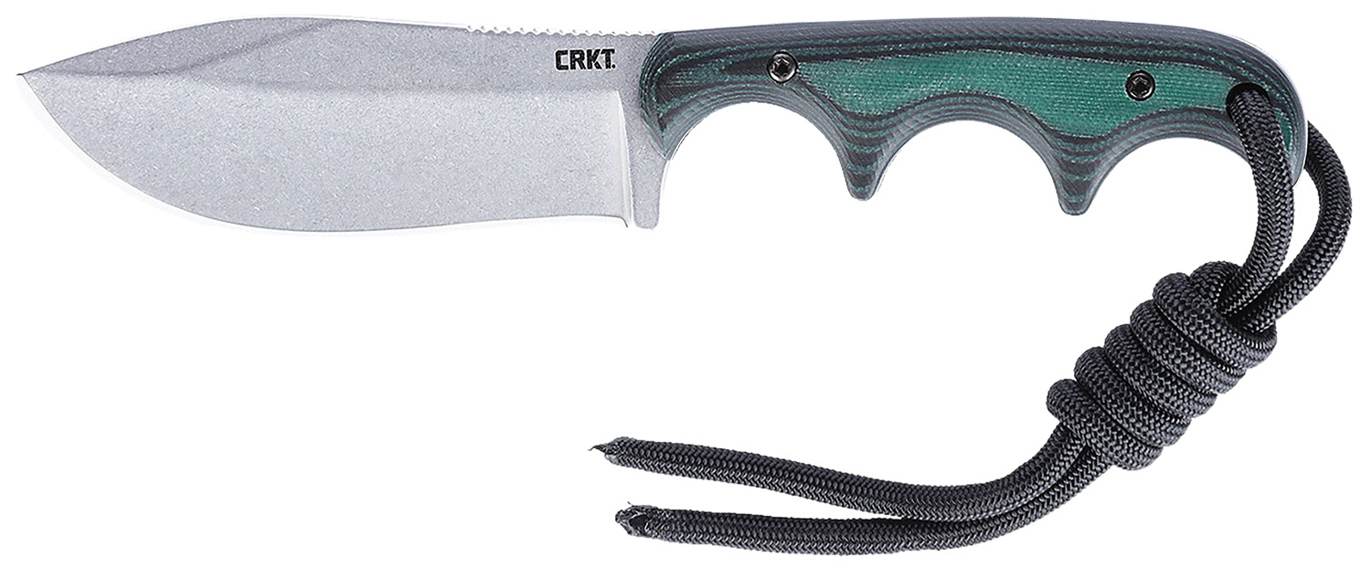 CRKT 2376 Minimalist Nessmuk Fixed Plain Stonewashed D2 Steel Blade, Green Micarta Handle