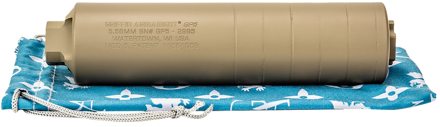 Griffin Armament GAGP5FDE-W GP5 Direct Thread Suppressor 5.56mm 1.50″ FDE 17-4 PH Stainless Steel 1/2″x28