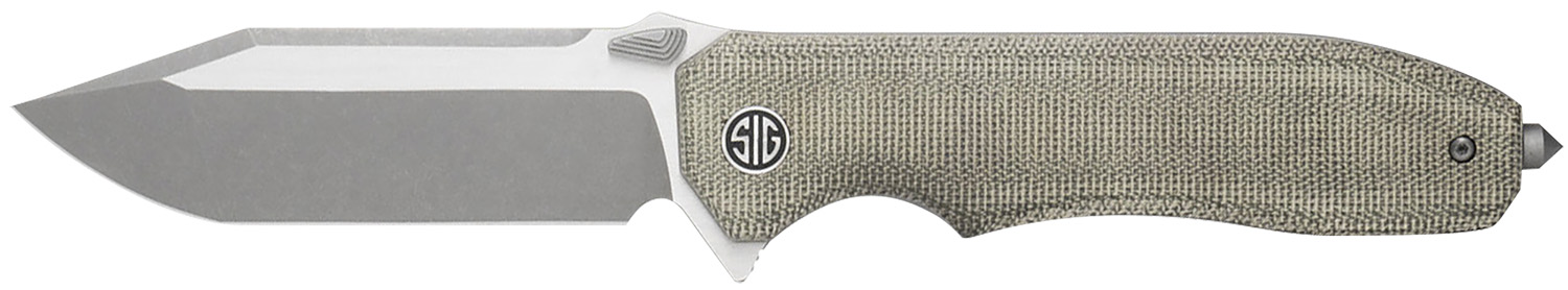 Sig Sauer Knives VA9GT Validus  3.78″ Folding Modified Tanto Plain Dark Acid Stonewash/Satin M390 Steel Blade, 4.76″ Green Canvas Micarta Handle