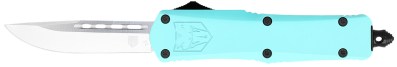 CobraTec Knives STBFS3DNS FS-3  Small 2.75″ OTF Drop Point Plain D2 Steel Blade, 4.25″ Mint Blue Aluminum Alloy Handle