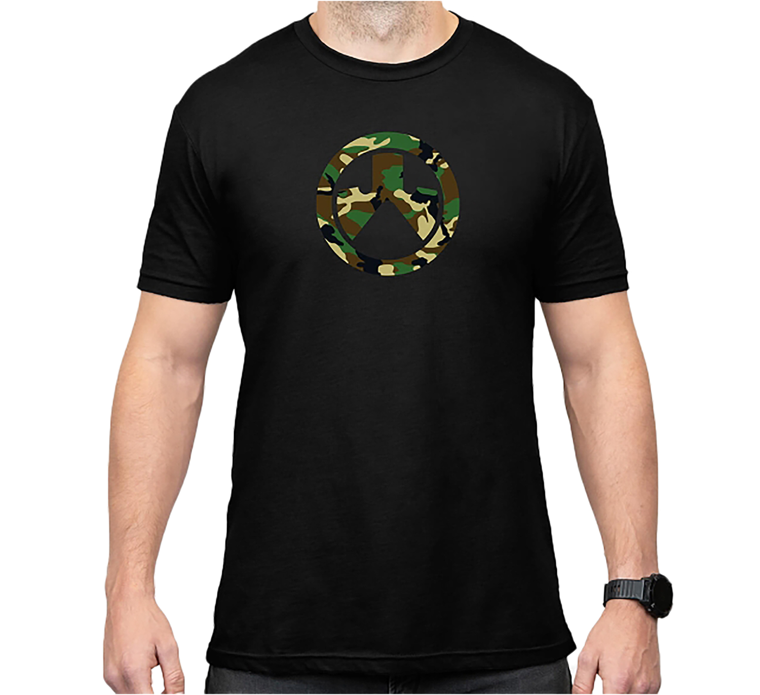 Magpul MAG1225-001-S Woodland Camo  Black Cotton/Polyester Short Sleeve Small