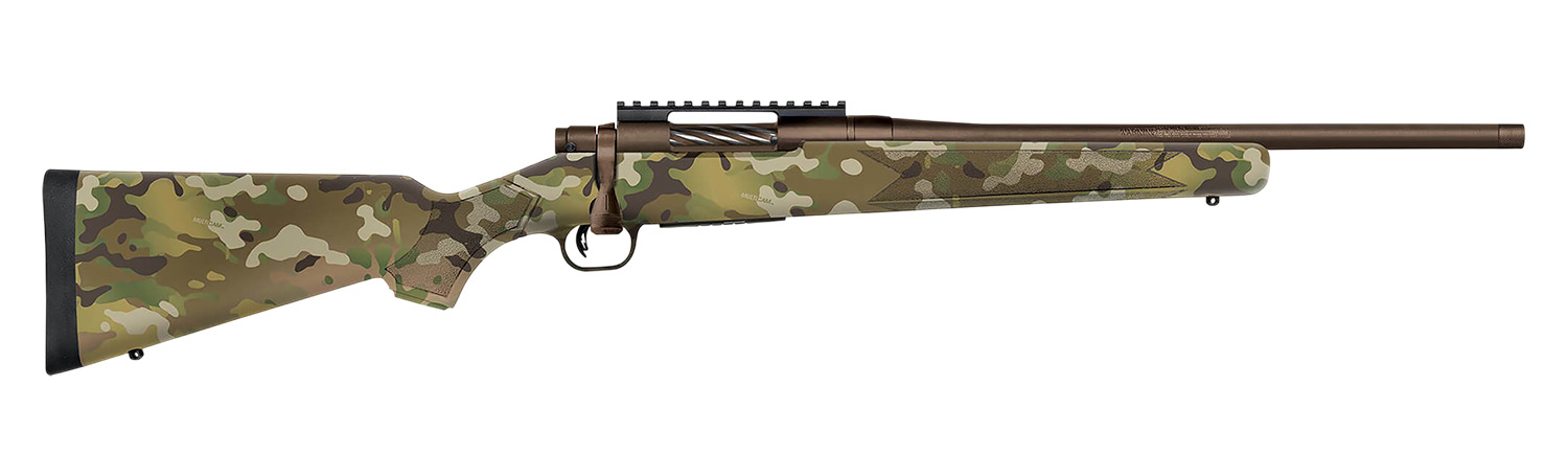 Mossberg 28279 Patriot  Compact 450 Bushmaster 4+1 18″ Patriot Brown Cerakote Threaded Bull Barrel, Patriot Brown Cerakote Steel Receiver w/Picatinny Rail, MultiCam Fixed Synthetic Stock