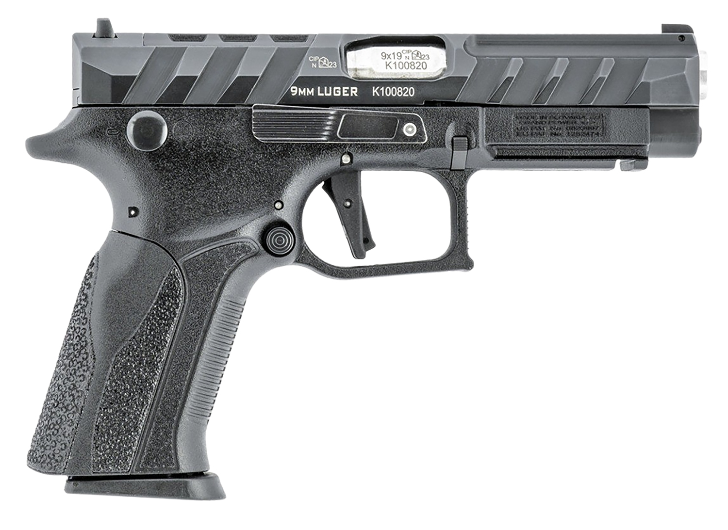 Grand Power 8588005808668 Q100 Mk23 9mm Luger 15+1 4.25″ Stainless Rotating Barrel, Black Steel Optic Ready/Serrated Slide, Black Steel Frame w/Accessory Rail & Beavertail, Textured Grip