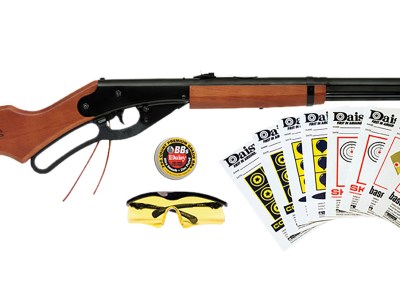 Daisy 994938-803 Red Ryder Shooting Kit Lever 177 BB Black Steel Barrel & Receiver, Fixed Engraved Wood Stock