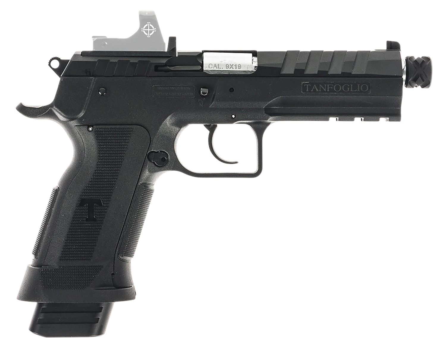 Tanfoglio TFFDT9RS Force Duty Tactical 9mm Luger 20+1 4.90″ Stainless Threaded Barrel, Black Steel Optic Ready/Serrated Slide, Black Polymer Frame w/Beavertail & Picatinny Rail, Textured Grip