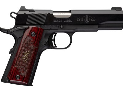 Browning 051069490 1911 Black Label Medallion Full Size Frame 22 LR 10+1 4.25″ Matte Stainless Barrel, Black Anodized Aluminum Serrated Slide, Matte Black Polymer Frame w/Beavertail, Rosewood w/Gold B