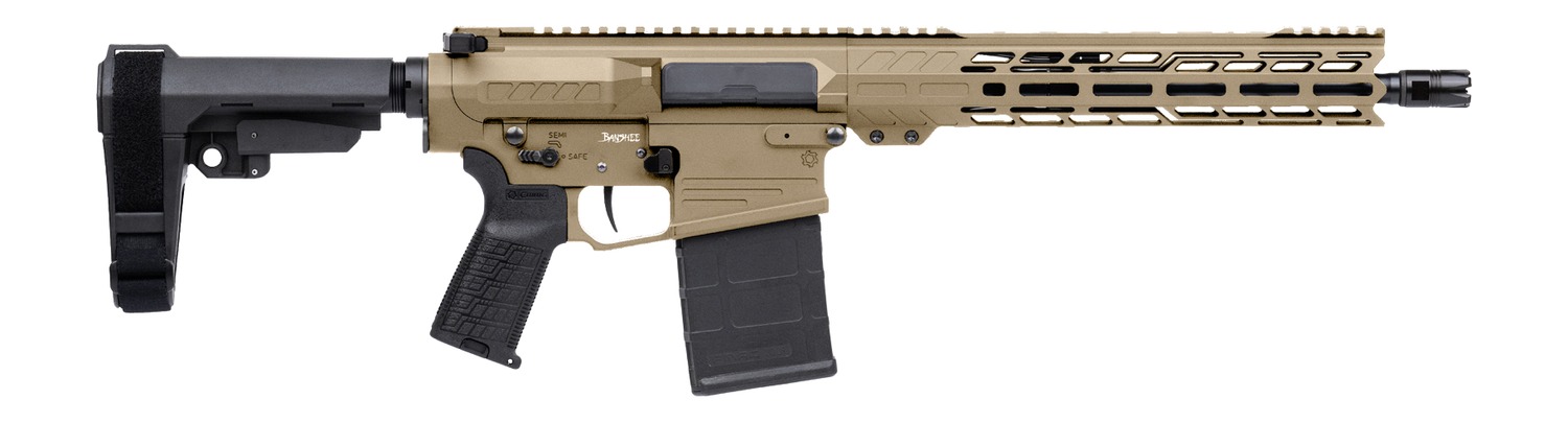 CMMG 33A030C-CT Banshee MK3 8.6 Blackout 20+1 12.50″ Black Nitride Threaded Barrel, Coyote Tan Cerakote Aluminum Receiver w/Picatinny Rail, M-LOK Handguard, Black Polymer 6 Position Rip Brace, CMMG Ze