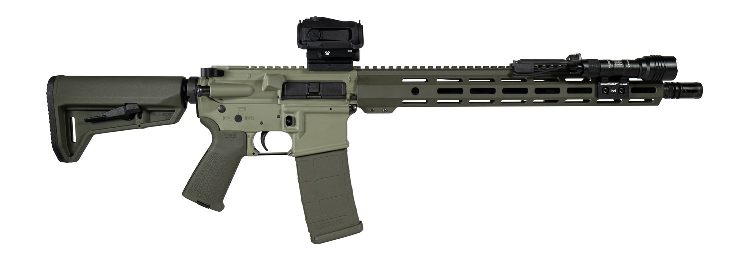 Shark Coast Tactical SCC04137GKNL Grassy Knoll Bundle 5.56 NATO 30+1 16″ Black Melonite Threaded Barrel, 2-Tone Green Cerakote Aluminum Receiver w/Picatinny Rail, M-LOK Handguard, Magpul MOE SL OD Gre