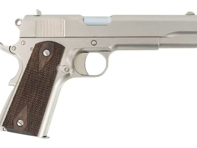 Tisas Arms 10100562 1911 A1 Stakeout 9mm Luger 38 Super 5″ Stainless Steel Barrel, Nickel Carbon Steel Serrated Slide & Frame w/Beavertail, Walnut Grip