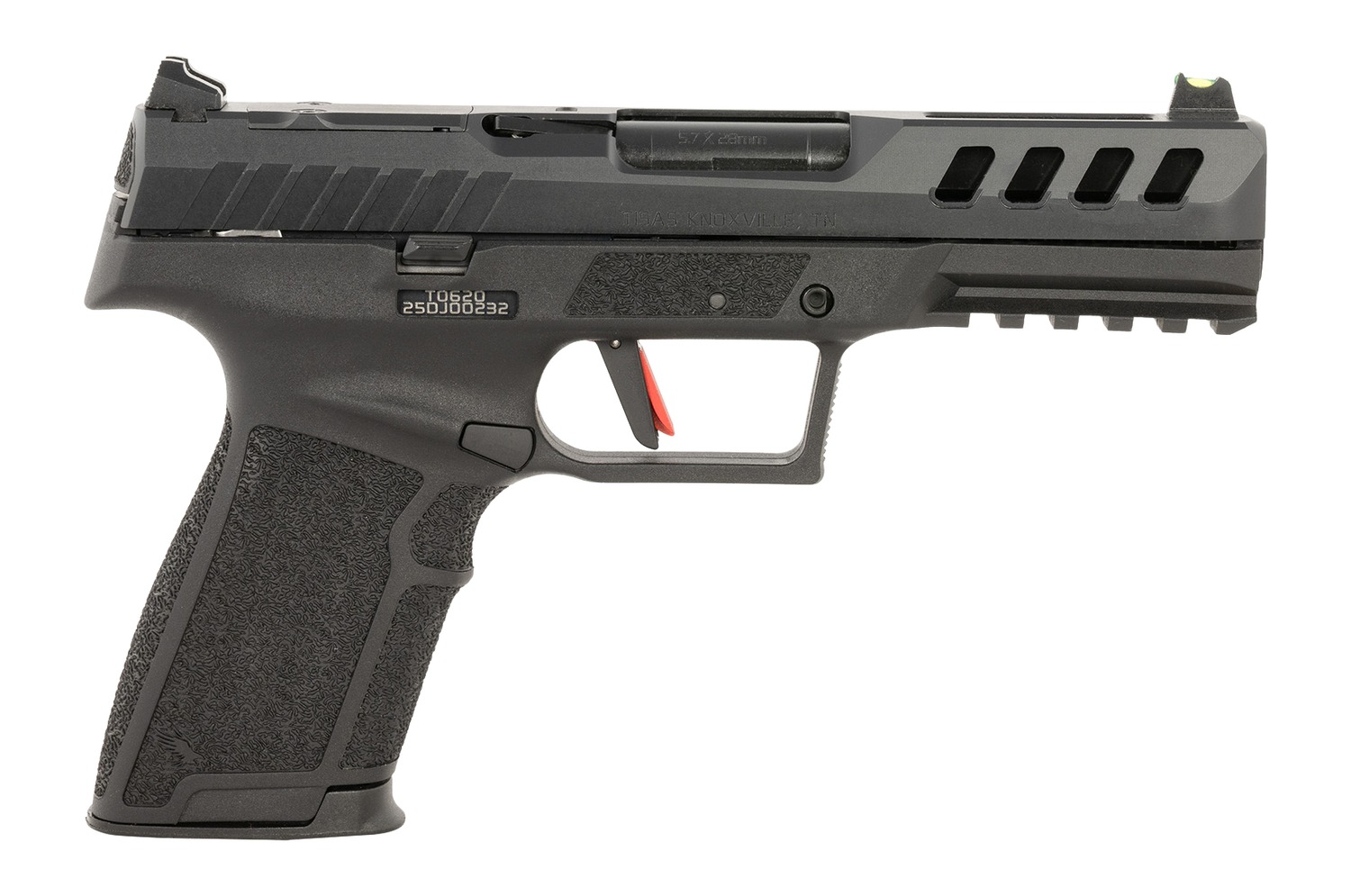Tisas Arms 15200007 PX-5.7  5.7x28mm 20+1 4.70″ Black QPQ Carbon Steel Optic Ready/Serrated Slide, Black Polymer Frame w/Picatinny Rail, Polymer Grip
