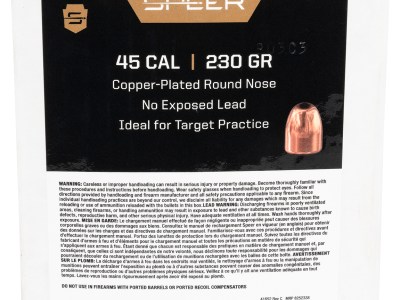 Speer 4714 Handgun  45Cal 230gr Round Nose 500 Per Box/3 Case