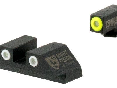 Night Fision GLK001003YGW Tritium Night Sights For Glock  Green Tritium Yellow Outline Front Sight- Green Tritium White Outline Rear Sight Glock 17/17L/19/22