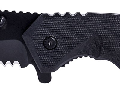 Humvee Adventure Gear HMVKTR15 Tactical Recon  3″ Folding Drop Point Part Serrated Black Stainless Steel Blade/Black Textured Features Glass Breaker/Seat Belt Cutter Includes Pocket Clip