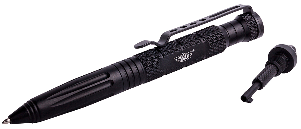 Uzi Accessories UZITACPEN6BK Tactical Pen  Black Aluminum 6″ Features Glass Breaker/Cuff Key