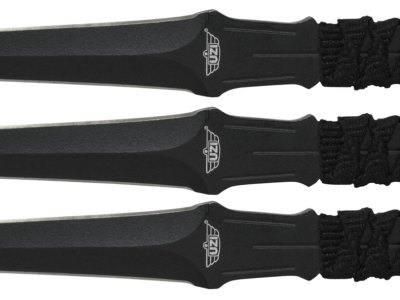 Uzi Accessories UZKTRW003 Throwing Knives  3″ Fixed Straight Back Plain Black Stainless Steel Blade Black Nylon Cord Wrapped Handle