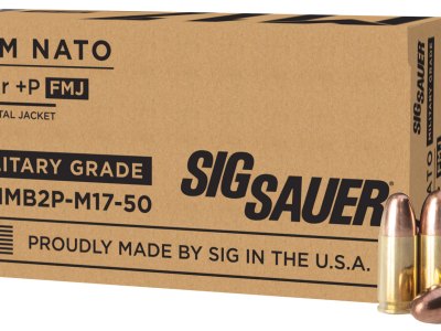 Sig Sauer E9MMB2PM1750 Military Grade M17 9mmLuger+P 124gr Full Metal Jacket 50 Per Box/20 Case
