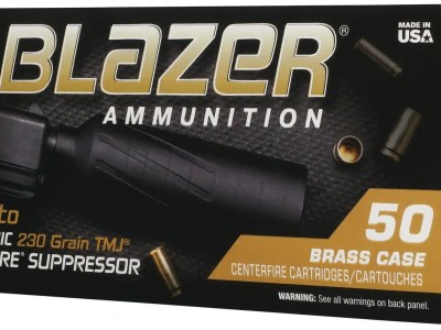 CCI 45 AUTO 230GR TMJ BLAZER BRASS CLEAN-FIRE SUPPRESSOR 50RD/BX 10BX/CS