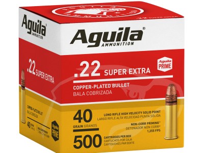 Aguila 1B221115 Super Extra High Velocity 22LR 40gr Copper Plated Solid Point 500 Per Box/4 Case