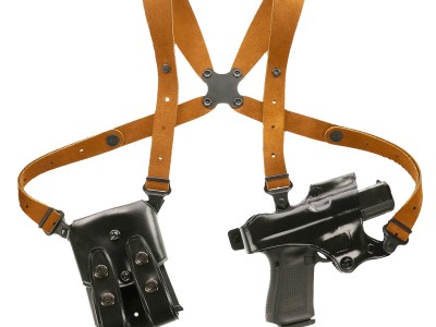 Galco JR212B Jackass Rig Shoulder System Shoulder Size Fits Chest Up To 56″ Black Leather Harness Fits 1911 Right Hand
