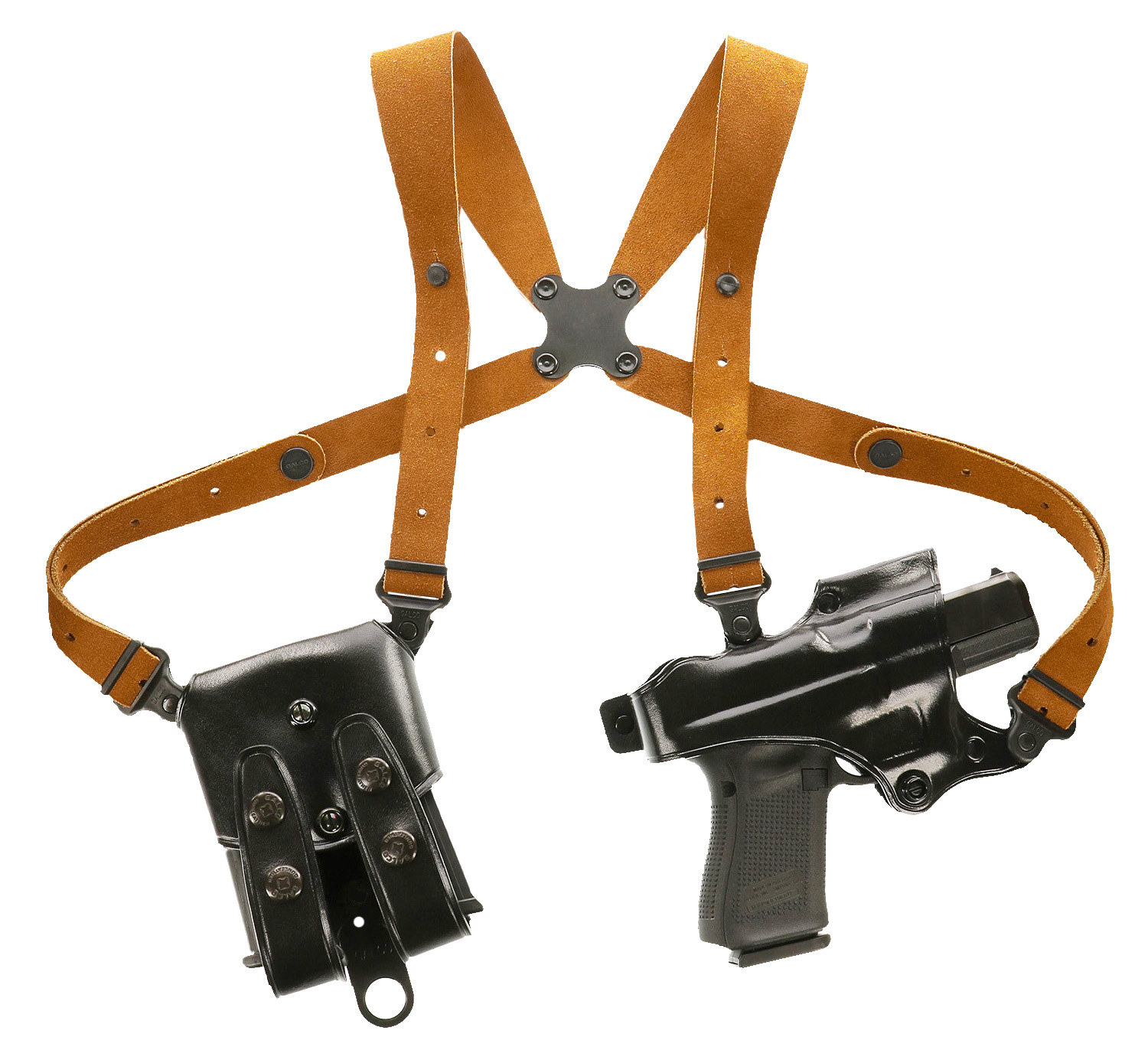 Galco JR212B Jackass Rig Shoulder System Shoulder Size Fits Chest Up To 56″ Black Leather Harness Fits 1911 Right Hand