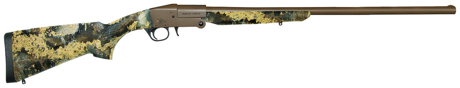 Charles Daly 930338 101  Compact 20 Gauge Break Open 3″ 1rd 26″ Flat Dark Earth Cerakote Steel Barrel & Receiver, Fixed TrueTimber Prairie Synthetic Stock, Beretta/Benelli Mobil Choke System