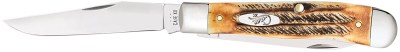 Case 03573 Trapper  3.25″ Folding Clip Point/Spey Plain Mirror Polished Tru-Sharp SS Blades, Burnt Dark Amber 6.5 BoneStag Handle