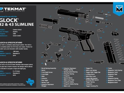 TekMat TEKR17GLOCK4243BL Glock 42/43 Cleaning Mat Black/Blue/White Rubber 11″x17″ Glock 42/43 Parts Diagram