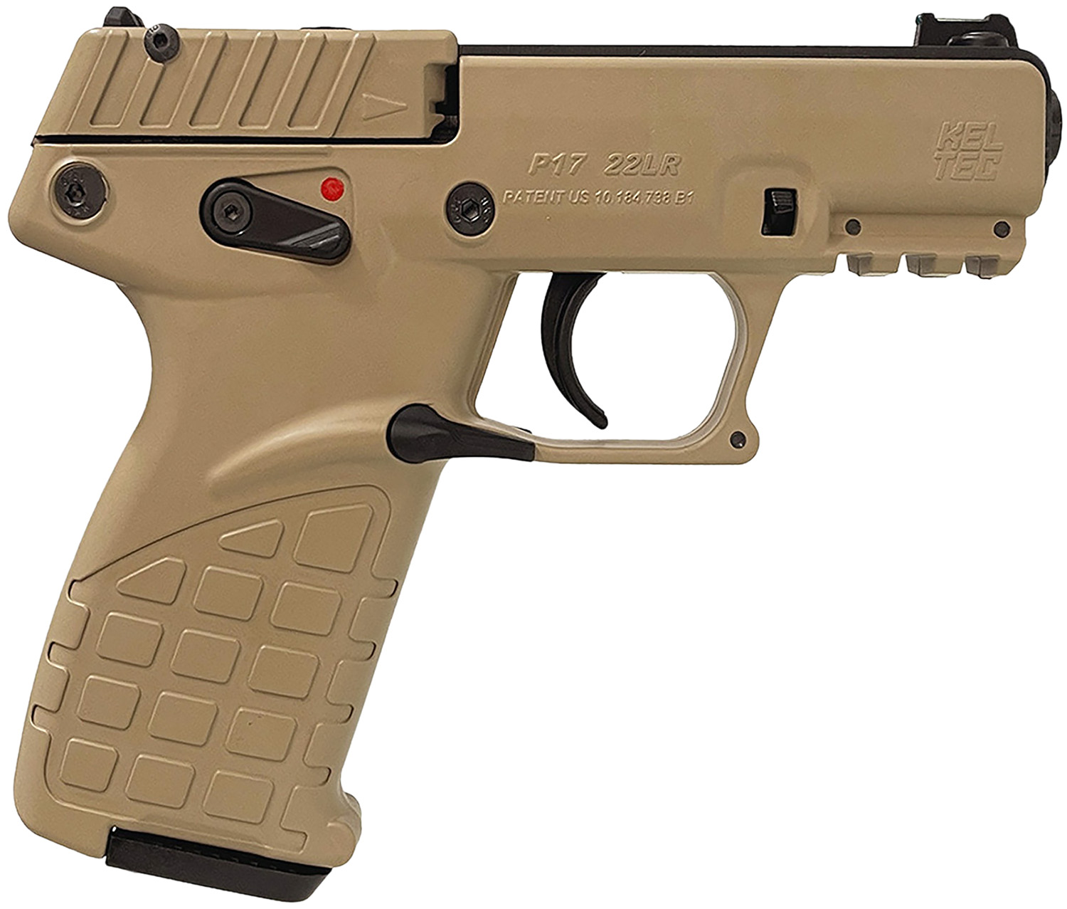 Kel-Tec P17DS P17  Compact Frame 22 LR 16+1 3.80″ Black Steel Threaded Barrel, Desert Tan Serrated Slide Desert Tan Polymer Frame w/Picatinny Rail, Textured Grip Ambidextrous