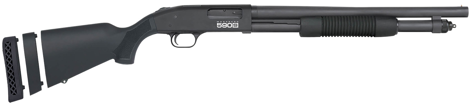 Mossberg 51609 590S  12 Gauge Pump 3″ 10+1 18.50″ Matte Blued Heavy Walled Barrel, Drilled & Tapped Black Receiver, Fixed Black Synthetic Stock