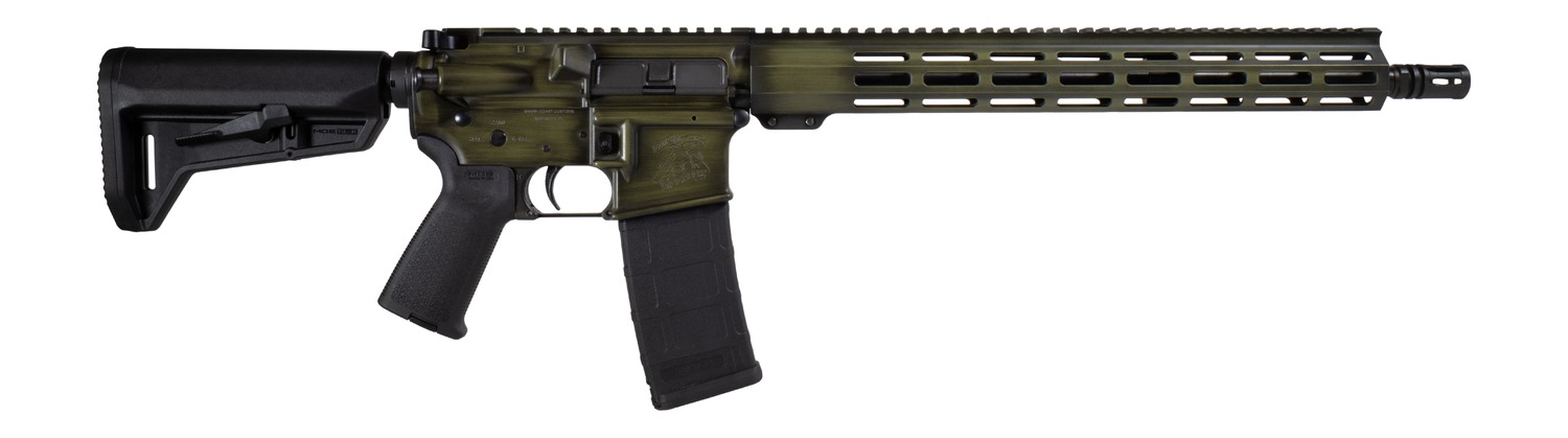 Shark Coast Tactical 300-044-1000-14 Distressed 5.56 NATO 30+1 16″ Black Melonite Threaded Barrel, Green Distressed Cerakote Aluminum Receiver w/Picatinny Rail, M-LOK Handguard, Magpul MOE SL Black Po