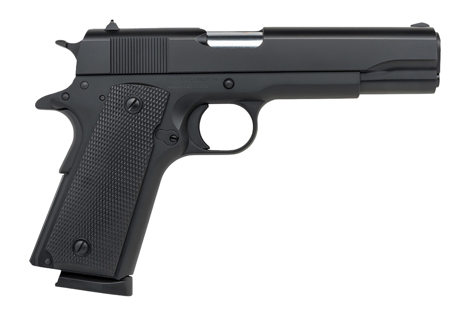Tisas Arms 10100519 1911 A1 Service 9mm Luger 7+1 5″ Stainless Steel Barrel, Black Cerakote Carbon Steel Serrated Slide & Frame w/Beavertail, Black Rubber Grip