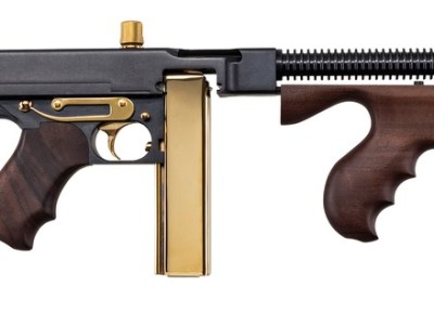 Auto-Ordnance T1ABTG 1927A-1 Deluxe Special Edition Carbine 45 ACP 20+1 18″ Black Compensated Barrel, Black Steel w/Titanium Gold Appointments Receiver, American Walnut Furniture, Gold Plated Buttplat
