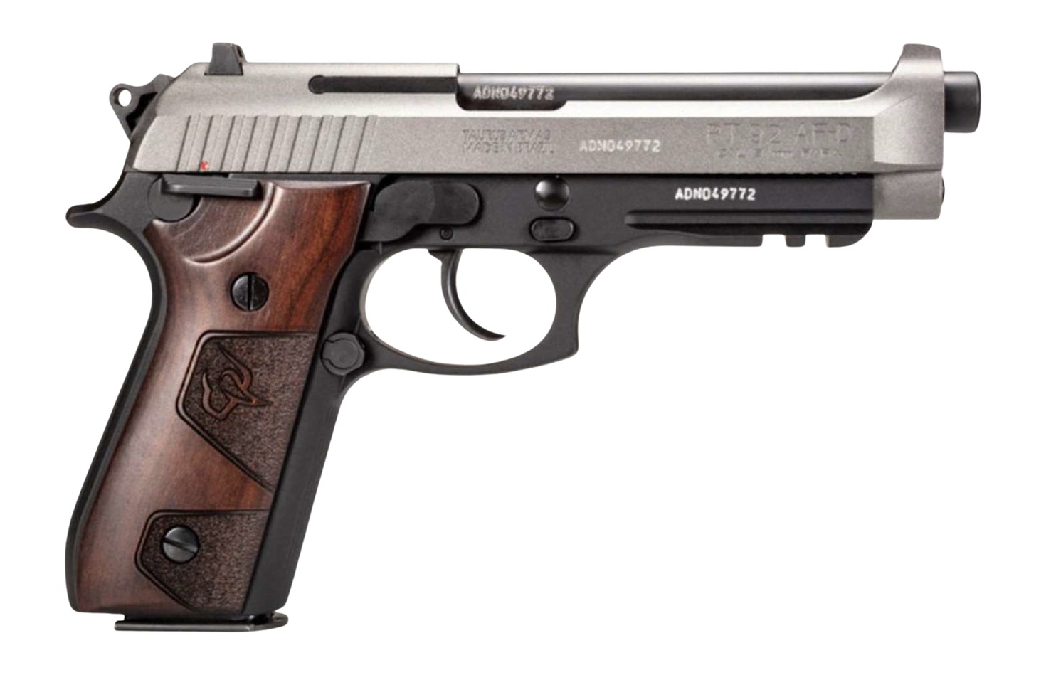 Taurus 1-92015C1-HW2 PT92  9mm Luger 17+1 5″ Black Barrel, Tungsten Gray Cerakote Steel Serrated Slide, Black Cerakote Steel Frame w/Beavertail & Picatinny Rail, Altamont Wood Grip