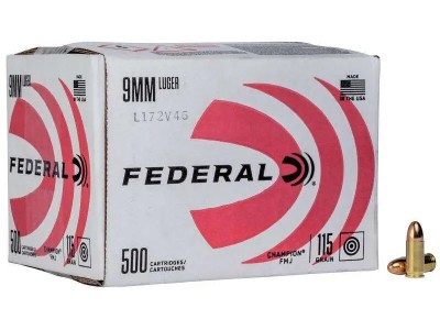 FEDERAL 9MM LUGER 115GR FMJ CHAMPION 500RD BULKPACK 500 RD/BX 1 BX/CS