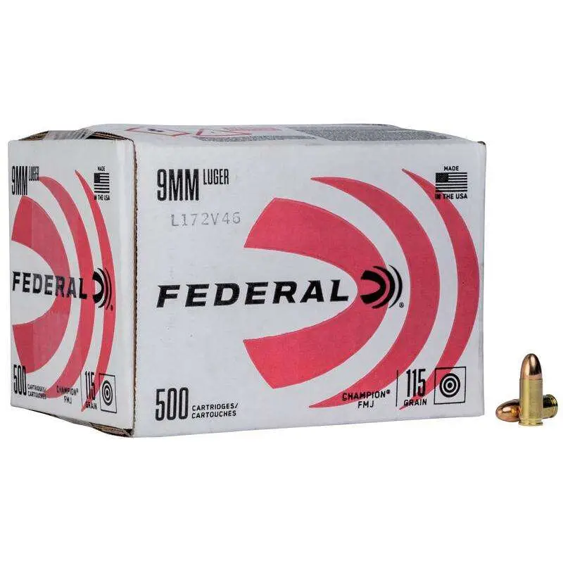 FEDERAL 9MM LUGER 115GR FMJ CHAMPION 500RD BULKPACK 500 RD/BX 1 BX/CS