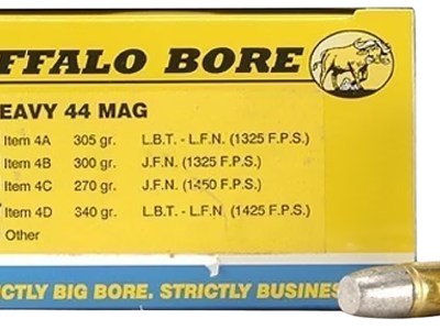 Buffalo Bore Ammunition 4D20 Heavy Strictly Business 44Rem Mag +P+ 340gr Lead Flat Nose 20 Per Box/12 Case