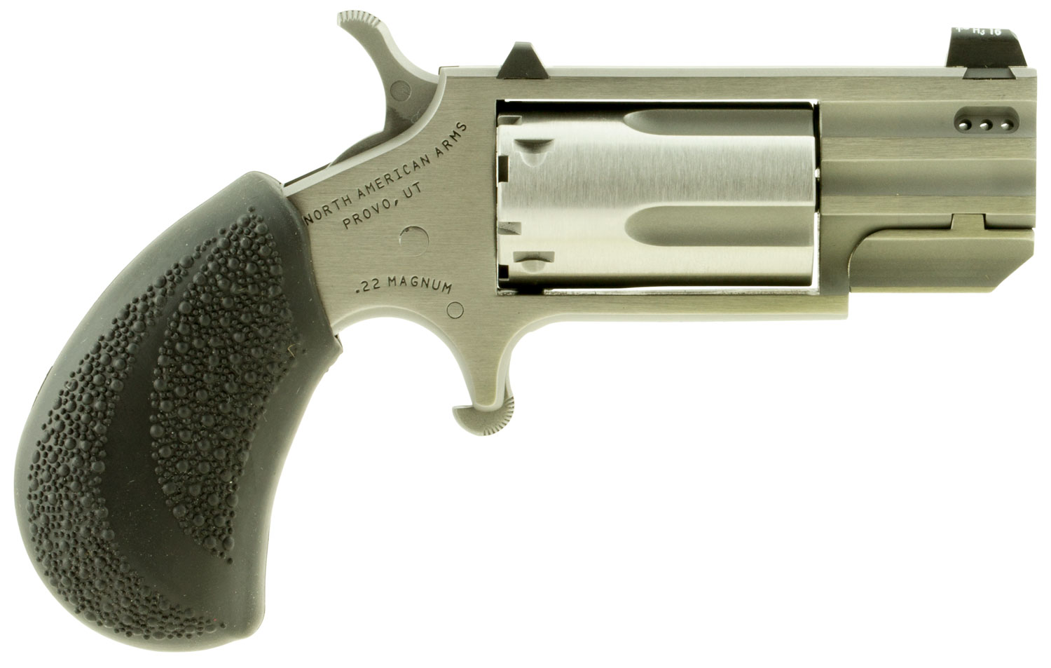 North American Arms PUGTP Pug  22 WMR 5 Shot 1″ Stainless Steel Ported Barrel, Stainless Steel Frame, Stainless Cylinder, Black Polymer Grip, Exposed Hammer