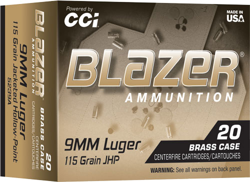 CCI BLAZER BRASS 9MM – 115GR JHP 20RD 25BX/CS