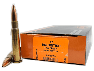 HSM AMMUNITION 303 BRITISH 174GR HPBT MATCH 20RD BOX 20 BOXES PER CASE