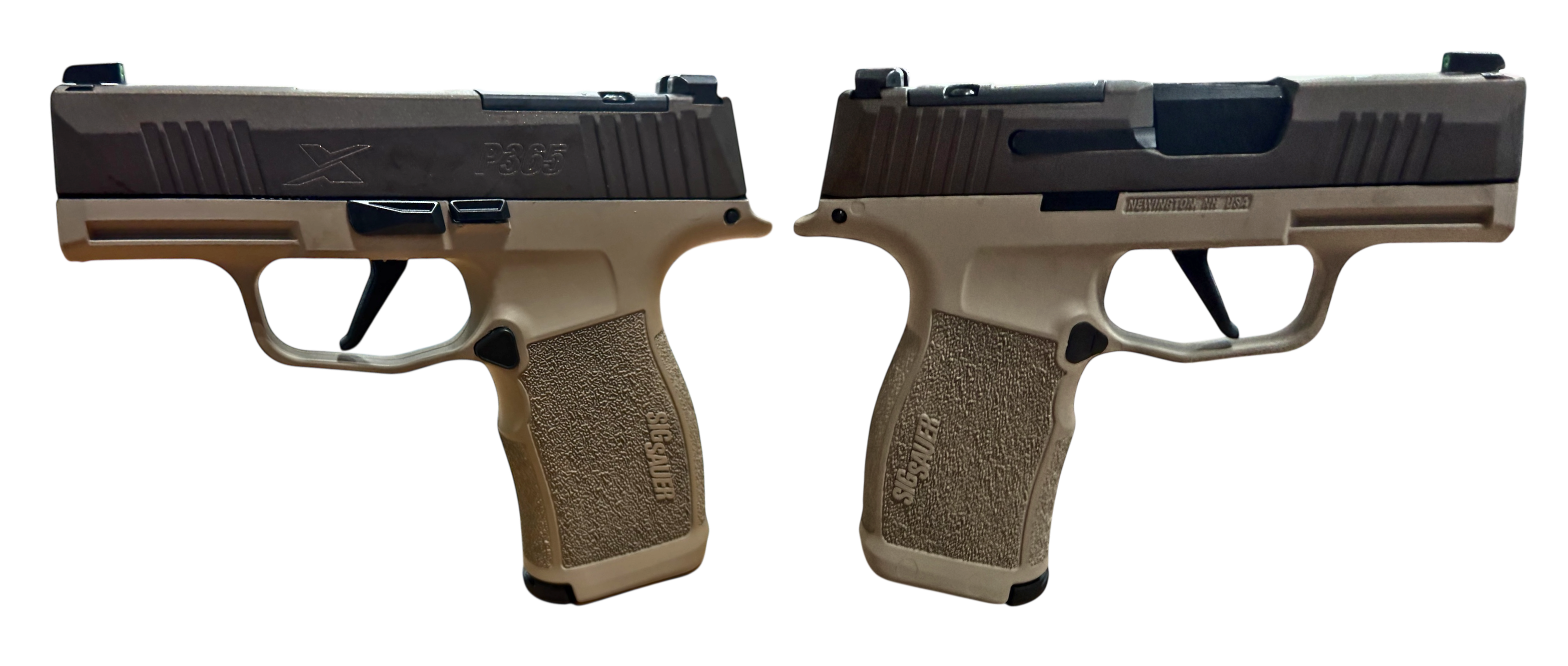 SIG SAUER P365X TWO TONE TAN 9MM PSTL 3.1″ BBL 2-12RD MAGS, OPTC PLTE COVER
