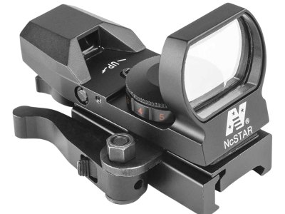 NcStar D4RGBQ Red & Green Reflex Sight with 4 Reticles  Black Anodized 1 x 0.95″ x 1.34″ Red/Green Multi Reticle