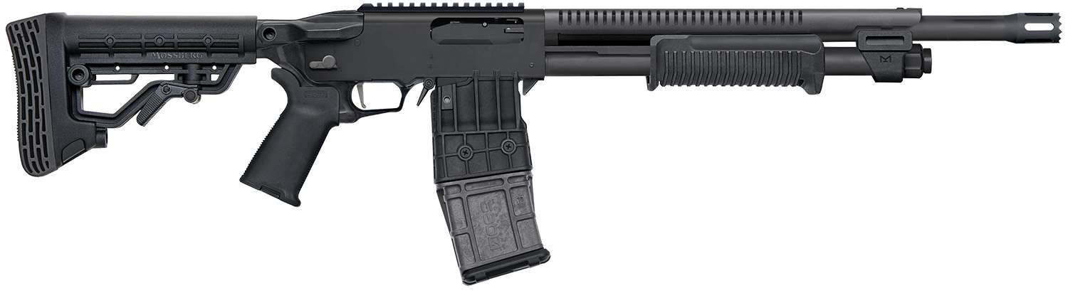 MOSSBERG 590RM TACTICAL MAG FED 12G SHOTGUN 18.5″ BREACHER BBL, MAGPUL FOLDING SIGHTS, 10+1