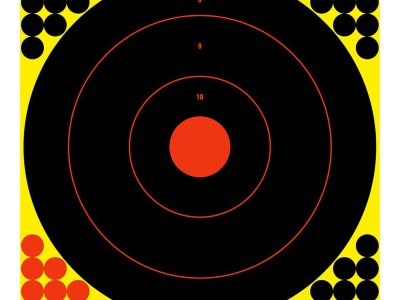 Birchwood Casey 34186 Shoot-N-C Reactive Target Self-Adhesive Paper Black/Yellow/Red 12″ Bullseye 12 Pack